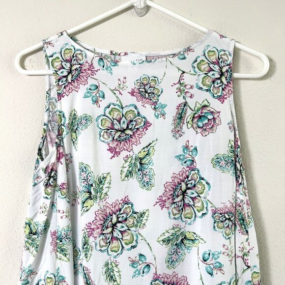 J Jill Blouse Womens Size S White Multicolor Floral Sleeveless Rayon Pullover - Picture 2 of 8